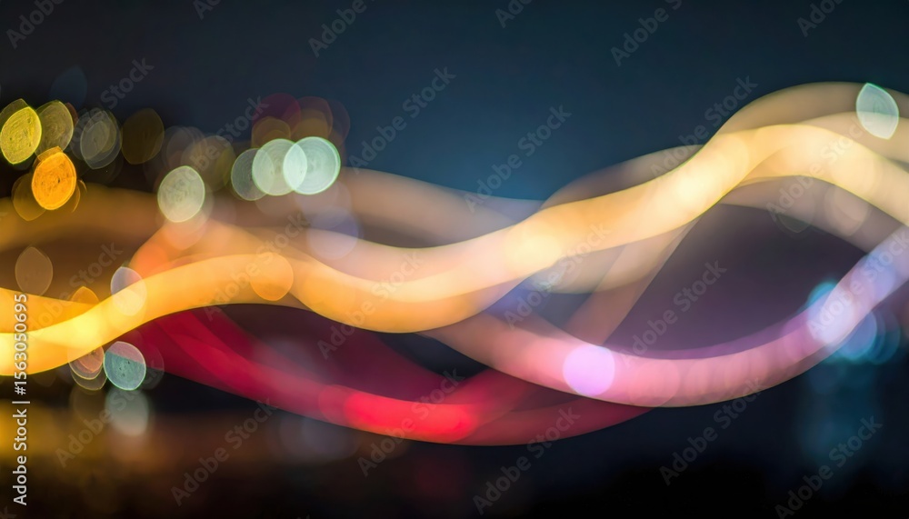 Wall mural colorful abstract light trails with bokeh effect, creating a dynamic and vibrant night scene.