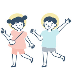 夏服を着た女の子と男の子