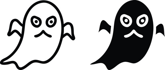 Scary Ghost Vector Icons &ndash; Black and White Halloween Spooky Spirit Cartoon Illustration