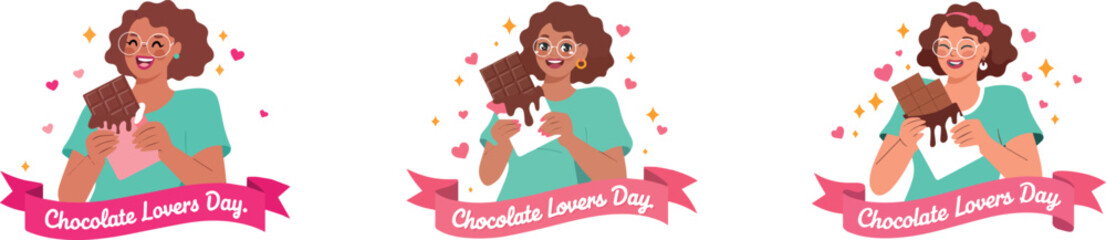 Chocolate Lovers Day Illustration with Woman Enjoying Candy Bar