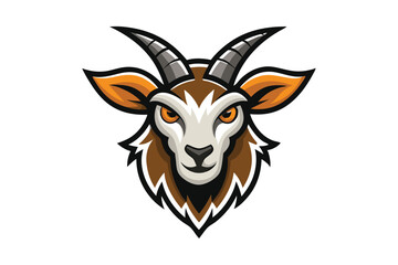 Bold black art showcases a powerful goat head with intricate horn details