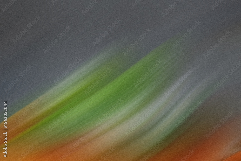 Poster abstract diagonal streaks of green, orange, and gray create a blurred and textured background with a