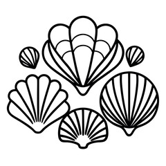 Collection of Seashell Outlines &ndash; Clean Line Art Vector Illustrations of Ocean Shells &ndash; Minimalist Coastal Clipart for Beach Decor, Summer Design, and Nautical Projects