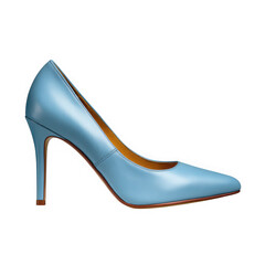 Elegant light blue leather stiletto heel pump shoe isolated on transparent background