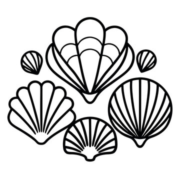 Collection of Seashell Outlines &ndash; Clean Line Art Vector Illustrations of Ocean Shells &ndash; Minimalist Coastal Clipart for Beach Decor, Summer Design, and Nautical Projects