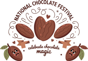National Chocolate Festival Illustration with Cocoa Beans and Celebration Elements