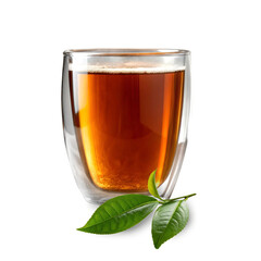Glass Tea Cup with greentea leaf