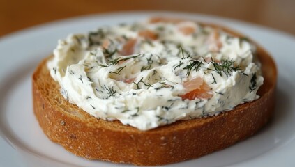 Cream cheese and smoked salmon toast. Close-up
