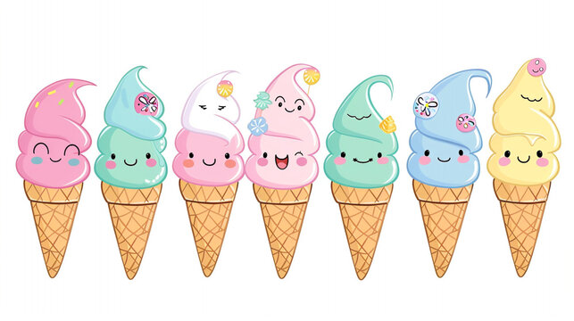 "Creative and Colorful Ice Cream Cone with Toppings on White Background – Perfect Summer Dessert for National Ice Cream Day Celebration, Food Advertising, and Social Media Posts" - Powered by Adobe