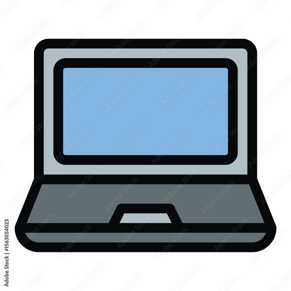 Poster laptop icon flat line style illustration representing portable computing and digital workspaces, sui