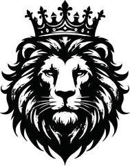 silhouette angry lion head with crown vector logo isolated on white background