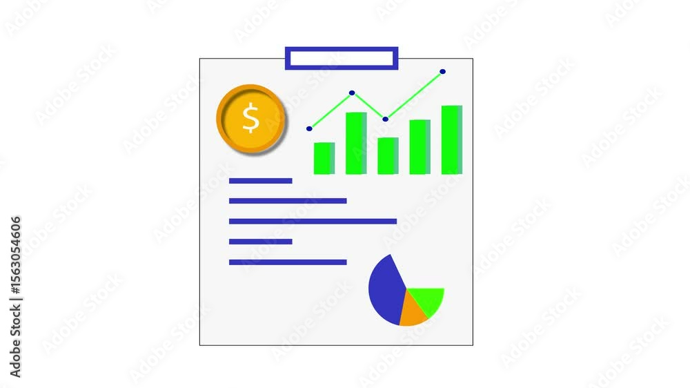 Poster financial report with dollar coin and charts illustrating business performance and data. finance pre