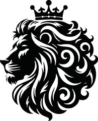 silhouette angry lion head with crown vector logo isolated on white background