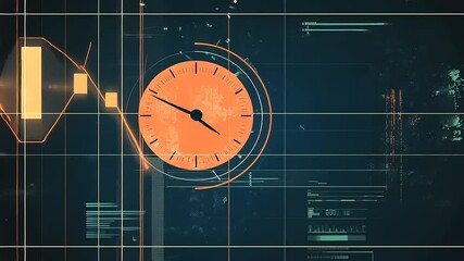 Abstract digital clock display with futuristic elements, showcasing time and data analysis concepts - Powered by Adobe
