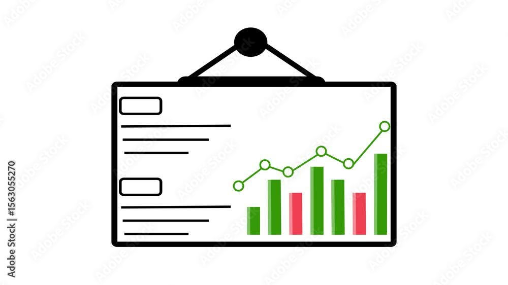Aufkleber animated business presentation board with financial statistics and growth chart for data analysis. f