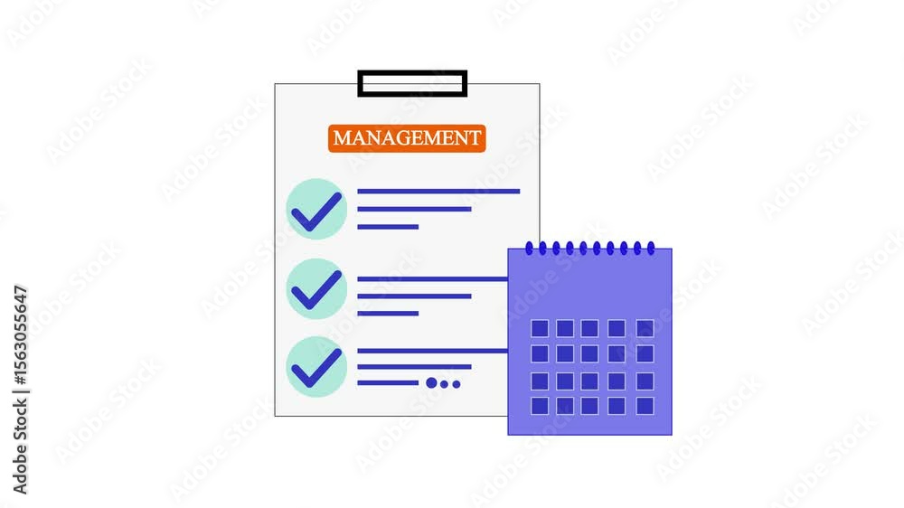 Poster animated checklist and calendar illustrating effective planning and business management. effective b