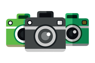 Digital Drawing of Three Camera Icons – Minimal Vector Set Featuring Unique Camera Designs for Photography Branding, App Interfaces, Web Icons, and Creative Design Projects