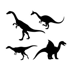 Four Prehistoric Dinosaur Silhouettes on a White Background