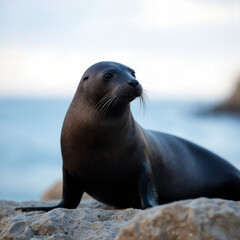 Fototapeta premium Cute Seal on Rocky Shore