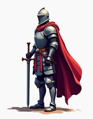 knight in armour with sword isolated on white background