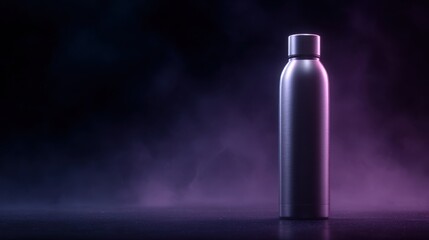 Metal reusable water bottle on dark background