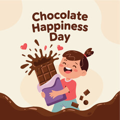 Chocolate Happiness Day Illustration with Smiling Girl Holding Melting Bar