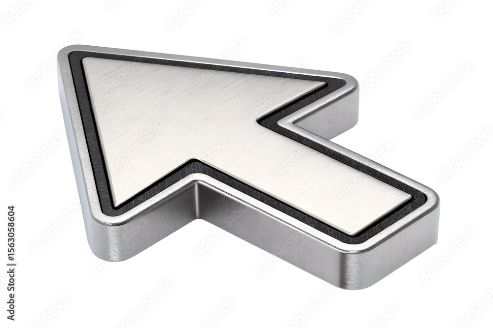 Fototapete a silver metallic arrow pointer rendered in 3d, isolated on transparent background. represents direc