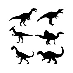 Six Prehistoric Dinosaur Silhouettes for Educational or Decorative Use