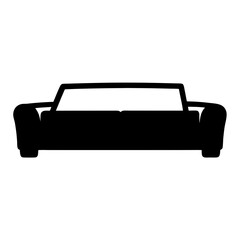 Black Sofa Icon Silhouette, A black silhouette of a modern sofa, symbolizing comfort, home furniture, and interior design.
