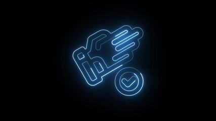 Hand Checkmark Animation with Glowing Lines on Black Background