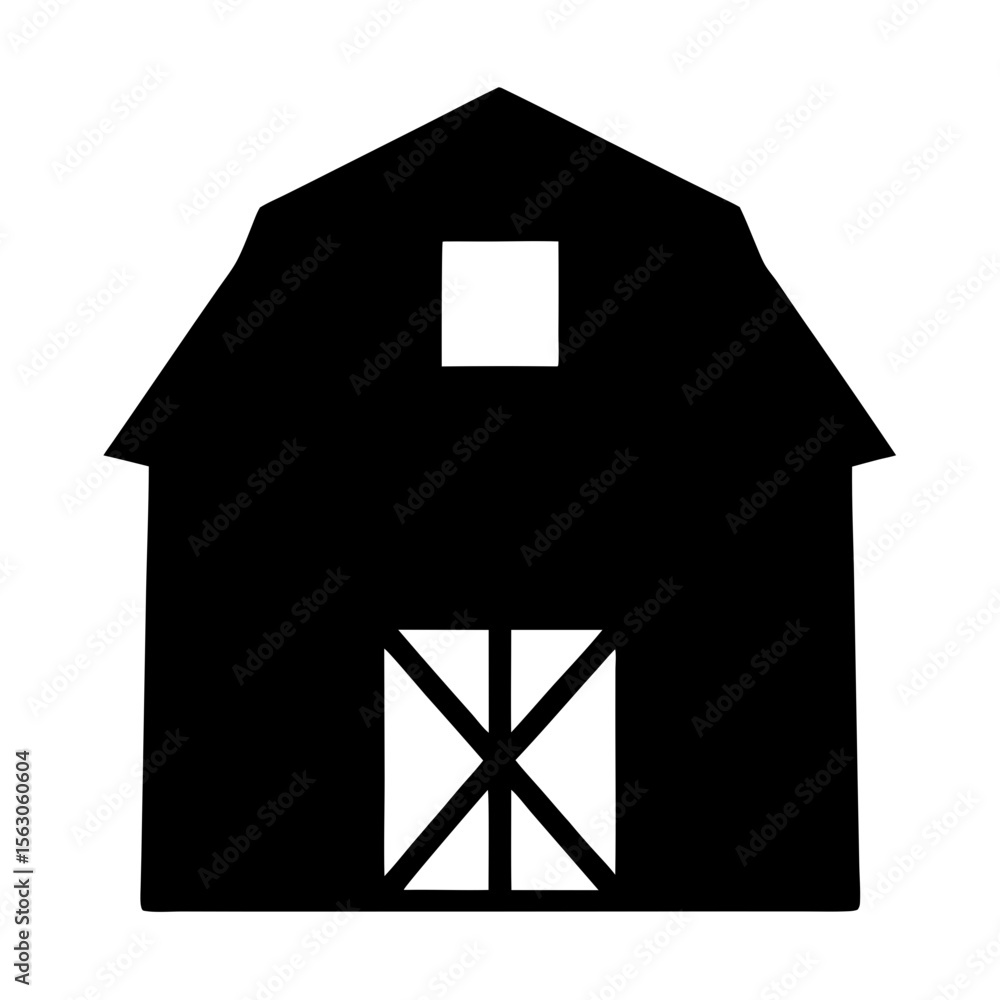 Aufkleber silhouette of a rustic barn with distinct double door and window features