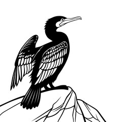 Fototapeta premium black and white simple cormorant vector silhouette