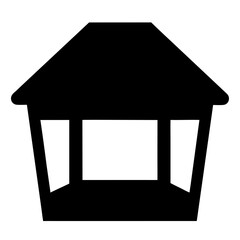Silhouette of a simple open gazebo structure with sloping roof design