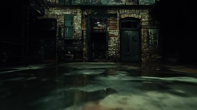 Dilapidated Urban Building Exterior Facade with Reflections and Grunge Texture