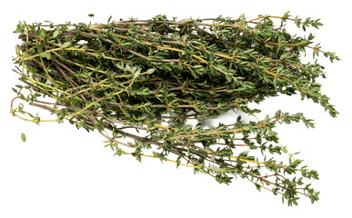 Fresh aromatic thyme herb sprigs isolated on transparent background perfect for culinary use and kitchen seasoning