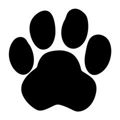 Simple black silhouette of a paw print on a white background © PixelArtBox