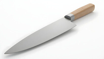 Sharp chef's knife on a white background. Represents cooking, culinary tools, kitchen, or precision. Essential and professional.

