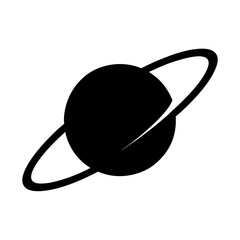 A simplistic black and white illustration of a ringed planet or similar celestial body © PixelArtBox