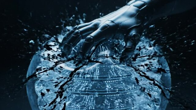 System Core Implodes as Glitch Lines Rise from Transparent Layered Structure