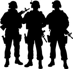  Military Soldiers and Helicopter Silhouette vector bundle