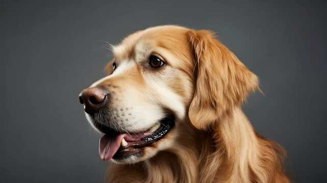 A golden retriever radiates happiness, tongue out and eyes sparkling with joy. In a cozy indoor setting, this lovable canine exudes charm, inviting attention and affection.