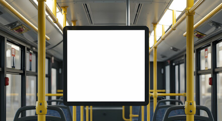 Blank Advertisement Screen on Public Transportation Bus Interior Mockup