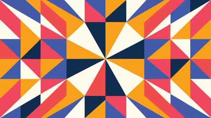Geometric pattern with triangles and squares in blue orange pink and cream color scheme design art