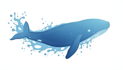 Graceful whale illustration swimming underwater. Represents marine life, ocean conservation, or aquatic animals. Majestic and serene.

