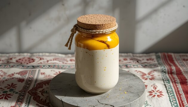 Ceramic Bharani Pickle Jar with Mango and Mustard Seeds