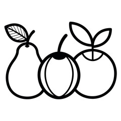 Set of Fruit Icons – Apple, Pear, and Orange in Minimalist Line Art Style – Clean Vector Illustrations for Healthy Food Designs, Packaging, and Organic Branding