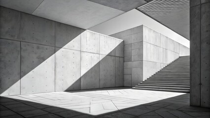 Fototapeta premium Modern Architectural Geometry with Grayscale Concrete Wall Texture and Sharp Shadow Shapes in Minimalist Urban Design, concrete background.