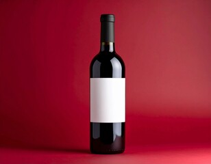 Wine Bottle Mockup with Blank Label on Dark Red Background