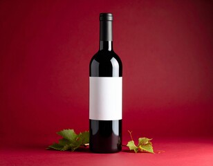Wine Bottle Mockup with Blank Label on Dark Red Background