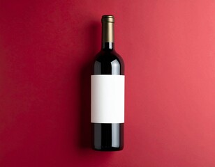Wine Bottle Mockup with Blank Label on Dark Red Background